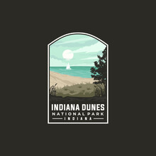 Indiana Dunes National Park Vector Template. Indiana Landmark Illustration In Patch Emblem Style.