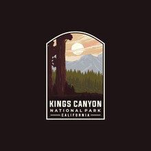 Kings Canyon National Park Vector Template. California Landmark Illustration In Patch Emblem Style.