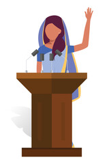 Indian female politician delivering speech and waving hand