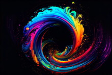 Colorful Swirl Spiral, Vivid Vortex, Over Dark Background . Design Element For Posters And Banners.