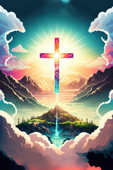 Spiritual illustration jesus cross christianity background art crucifix god
religion artwork religious landscape biblical spirit light star sunlight 
symbolic faith holy bible church easter Christmas 