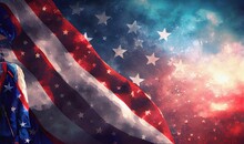 American Flag In The Wind Stars And Strips Patriotic Symbol Of Strength Unity Background Banner, Text, Generative Ai