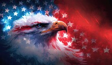 Bald Eagle American Flag In The Wind Stars And Strips Patriotic Symbol Of Strength Unity Background Banner, Text, Generative Ai