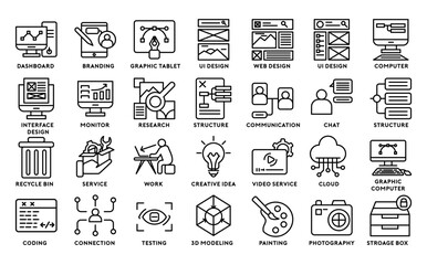Collection of Web Development icons (Lineal). Includes icons as design, developer, coding, content, and more.