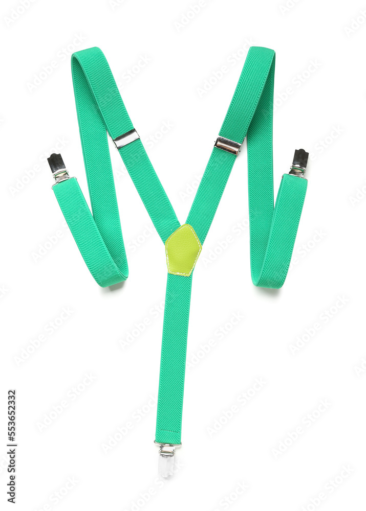 Green suspenders on white background