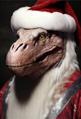 Wall Mural - Generative AI abstract render of a T-Rex as Santa Claus