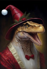 Wall Mural - Generative AI abstract render of a T-Rex as Santa Claus