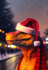 Wall Mural - Generative AI abstract render of a T-Rex as Santa Claus
