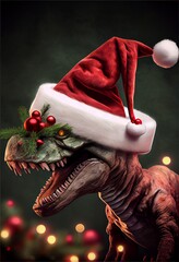 Wall Mural - Generative AI abstract render of a T-Rex as Santa Claus