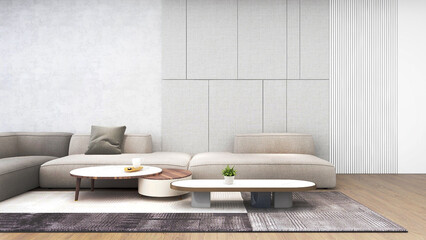 Poster - Modern living Resort with Simple living area -Brown sofa with bare concrete walls and decorative walls and artificial wooden floors - 3d Rendering