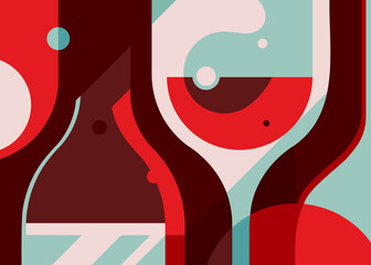 Wall Mural - Abstract banner with wine glass and bottle. Placard design in flat style.