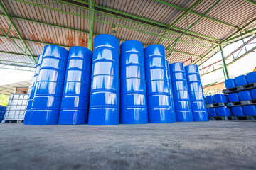 Wall Mural - Oil barrels blue or chemical drums vertical stacked