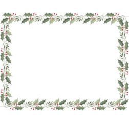 Wall Mural - decorative frame with holly, berries and red ribbon