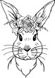 Linear Easter Bunny with flowers and leaves. This art is perfect for invitation cards, spring and summer decor, greeting cards, posters, scrapbooking, print, etc.