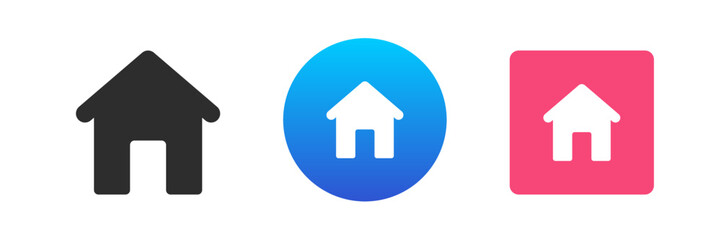 Poster - Home button homepage house building with roof entrance icon set vector flat illustration