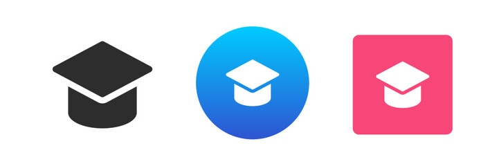 Poster - Graduation cap e learning distance education studying university college school icon set vector flat