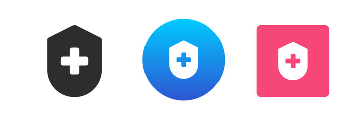 Poster - Medical secure healthcare insurance plus shield virtual guard protection icon set vector flat