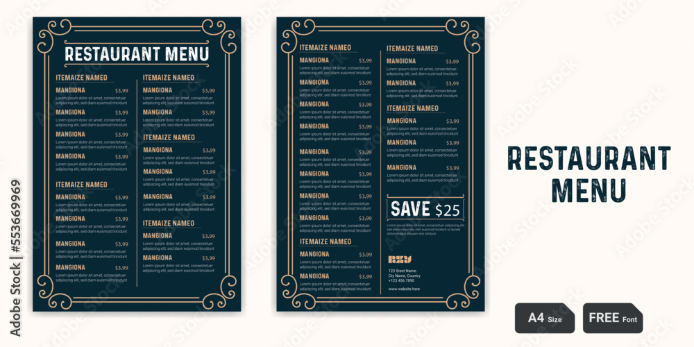 Restaurant Menu Layout Food Menu Design Elegant Restaurant Menu Stock ...