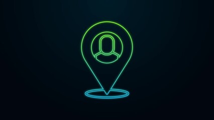 Sticker - Glowing neon line Worker location icon isolated on black background. 4K Video motion graphic animation