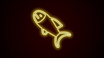 Canvas Print - Glowing neon line Fish icon isolated on black background. 4K Video motion graphic animation