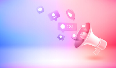 Aufkleber - Using social media network notifications. 3d vector banner with copy space

