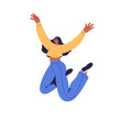 © Good Studio - Happy woman jumping up with joy, positive energy. Excited young girl in action. Energetic active smiling female character rejoicing, exulting. Flat vector illustration isolated on white background
