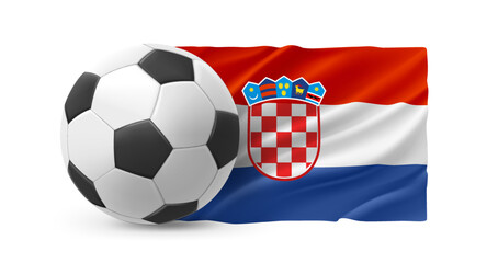 Aufkleber - Realistic leather soccer ball with flag of Croatia on white background. 3d vector illustration 