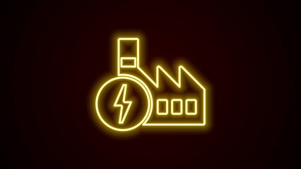 Canvas Print - Glowing neon line Nuclear power plant icon isolated on black background. Energy industrial concept. 4K Video motion graphic animation