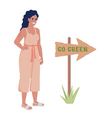 Poster - Go green lifestyle semi flat color vector character. Editable figure. Full body person on white. Simple cartoon style illustration for web graphic design and animation. Nerko One Regular font used