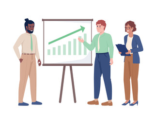 Poster - Team discussing success strategy semi flat color vector characters. Editable figures. Full body people on white. Business simple cartoon style illustration for web graphic design and animation