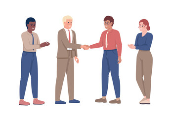 Poster - business deal celebration semi flat color vector characters. editable figures. full body people on w