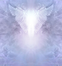 Beautiful Lilac Angel Healing Therapy Award Diploma Certificate Announcement Background Template - Pair Of Wings With Bright White Light Between On Wispy Lilac Blue Background And Space For Text 
