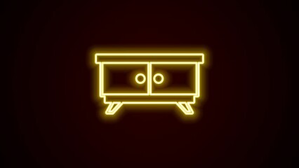 Sticker - Glowing neon line Furniture nightstand icon isolated on black background. 4K Video motion graphic animation