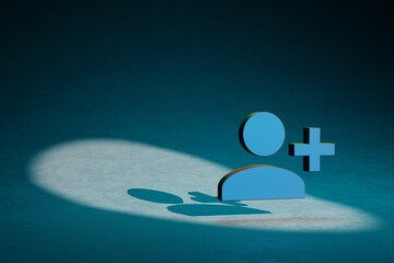 Aufkleber - Beautiful abstract illustrations Person Add 1  symbol icon on a dark blue background. 3d rendering illustration. Background pattern for design.