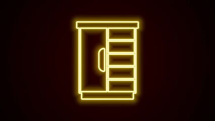 Poster - Glowing neon line Wardrobe icon isolated on black background. Cupboard sign. 4K Video motion graphic animation