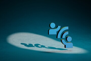 Fototapete - Beautiful abstract illustrations Connect Without Contact symbol icon on a dark blue background. 3d rendering illustration. Background pattern for design.
