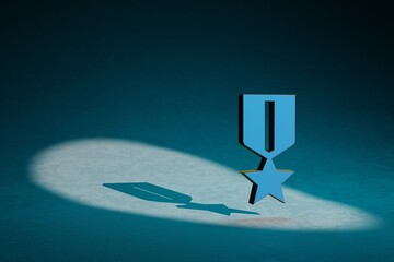 Aufkleber - Beautiful abstract illustrations Blue medal badge symbol icon on a dark blue background. 3d rendering illustration. Background pattern for design.