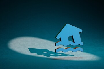 Fototapete - Beautiful abstract illustrations Flood symbol icon on a dark blue background. 3d rendering illustration. Background pattern for design.