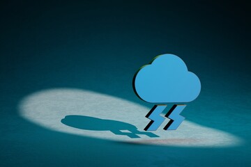 Poster - Beautiful abstract illustrations Thunderstorm symbol icon on a dark blue background. 3d rendering illustration. Background pattern for design.