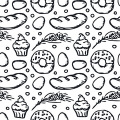 Seamless pattern with food icons. doodle food pattern. Food background