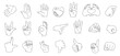 © Tartila - Linear hand gestures. Woman hands different poses minimal linear style, outline simple palm silhouettes with pointing fingers delicate touch. Vector collection