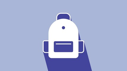 Sticker - White School backpack icon isolated on purple background. 4K Video motion graphic animation