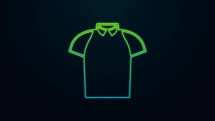 Sticker - Glowing neon line Polo shirt icon isolated on black background. 4K Video motion graphic animation