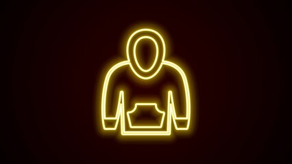 Sticker - Glowing neon line Hoodie icon isolated on black background. Hooded sweatshirt. 4K Video motion graphic animation