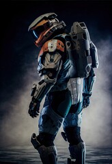 Wall Mural - Portrait of an fictional astronaut in a spacesuit. High-tech astronaut from the future. The concept of space travel. Generative AI