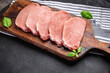 raw pork meat cut slice steak fresh meal food snack on the table copy space food background rustic top view