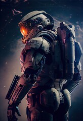 Wall Mural - Portrait of an fictional astronaut in a spacesuit. High-tech astronaut from the future. The concept of space travel. Generative AI