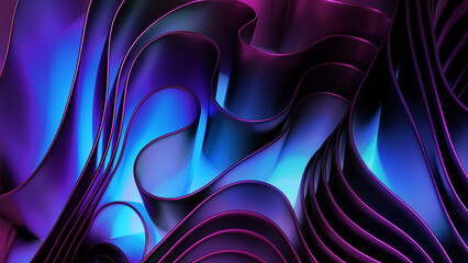 Wall Mural - 3d rendering, abstract fashion background with curvy layers and folds. Drapery waving and fluttering. Modern ultraviolet wallpaper