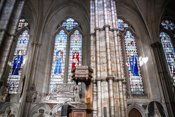 Poster - Medieval stained glass windows in Collegiate Church of Saint Peter in Westminster Abbey. London, UK