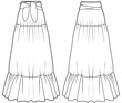 women's tiered maxi skirt flat sketch vector illustration technical cad drawing template